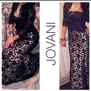 Jovani Black Plunging Strapless Floral Silk Gown with Matching Wrap Sz 14 NWT